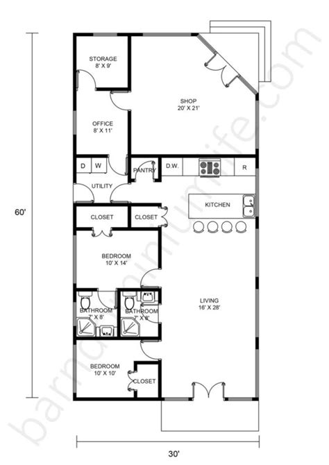 25 x 60 metal building house plans|30x60 barndominium plans.